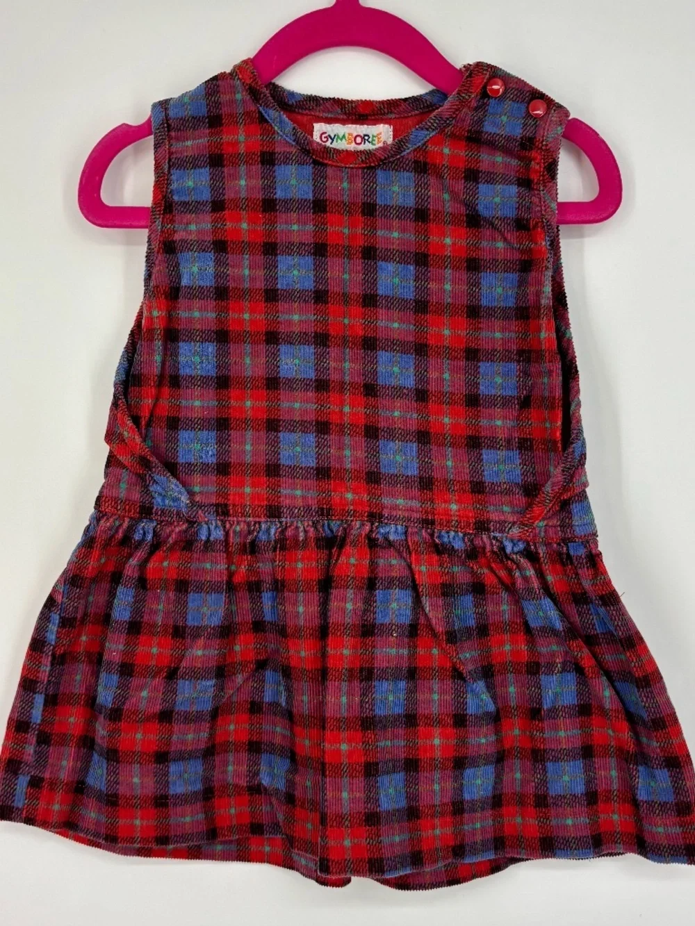 Gymboree Girls Small 18 24 Mo 2T Vintage Corduroy Pinafore Dress Blue Red Plaid